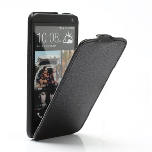 Ultra Slim Litchi Texture Vertical Leather Flip Case for HTC One M7 801e - Black