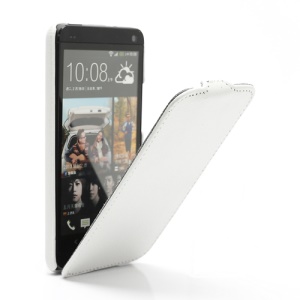 Ultra Slim Litchi Texture Vertical Leather Flip Case for HTC One M7 801e - White