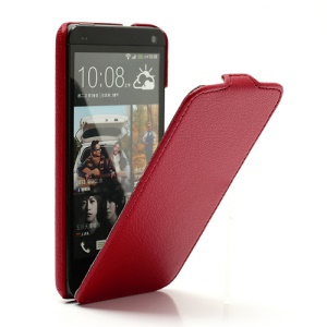 Ultra Slim Litchi Texture Vertical Leather Flip Case for HTC One M7 801e - Red