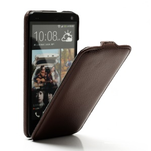 Ultra Slim Litchi Texture Vertical Leather Flip Case for HTC One M7 801e - Brown