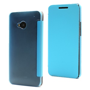 Ultra Slim Hard Plastic Case with Front Leather Flip Cover for HTC One M7 801e - Blue