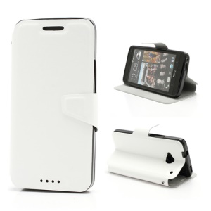 Crazy Horse Leather Magnetic Flip Case w/ Stand & Card Slot for HTC One M7 801e - White