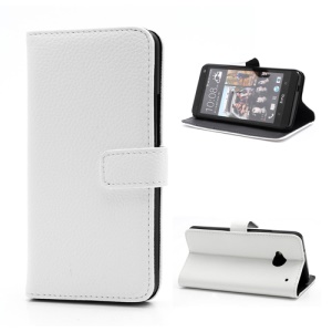 Wallet Style Leather Magnetic Flip Case Stand for HTC One M7 801e - White