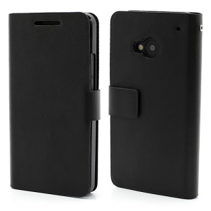 Doormoon Genuine Leather Case w/ Card Slot for HTC One M7 801e - Black