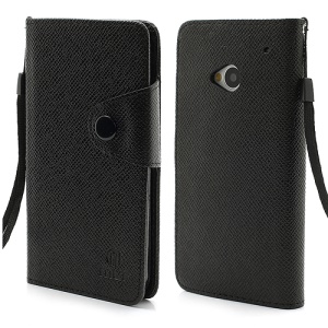 MLT Folio Leather Wallet Case Cover for HTC One M7 801e - Black