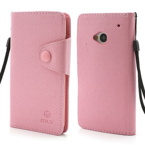 MLT Folio Leather Wallet Case Cover for HTC One M7 801e - Pink