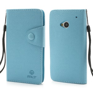 MLT Folio Leather Wallet Case Cover for HTC One M7 801e - Blue