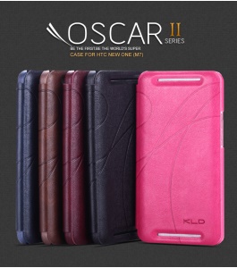 KLD Oscar II Series Leather Case w/ Card Slot Stand for HTC One M7 801e