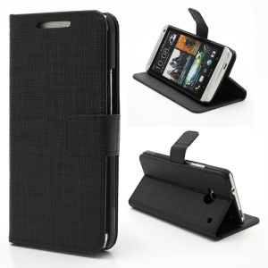 Staggered Texture Leather Wallet Case Cover for HTC One M7 801e - Black