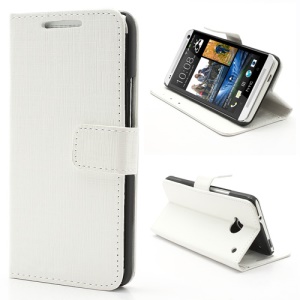 Staggered Texture Leather Wallet Case Cover for HTC One M7 801e - White