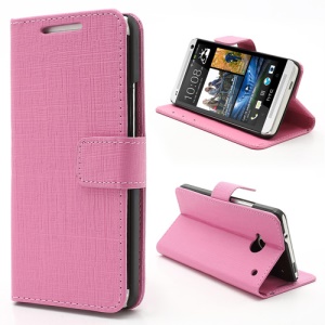 Staggered Texture Leather Wallet Case w/ Stand for HTC One M7 801e - Pink