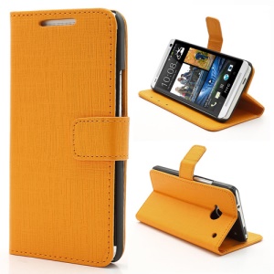 Staggered Texture Leather Wallet Case w/ Stand for HTC One M7 801e - Orange