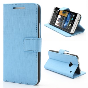 Staggered Texture Leather Wallet Case w/ Stand for HTC One M7 801e - Blue