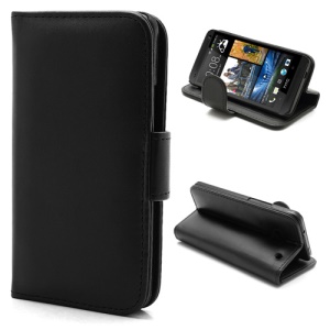 Glossy Leather Wallet Case Cover w/ Holder for HTC One M7 801e - Black