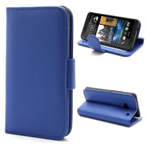 Glossy Leather Wallet Case Cover w/ Holder for HTC One M7 801e - Blue