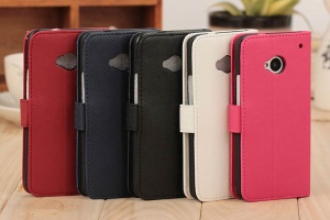 Cross Pattern Leather Wallet Stand Cover Cases for HTC One M7 801e