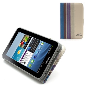 LIYI Fashion Colorful Stripe Leather Case with Stand and Card Slot for Samsung Galaxy Tab2 7.0 P3100 P3110 - E