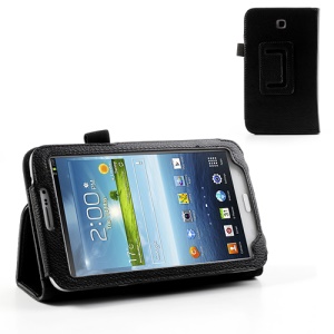 Litchi Folio Style Leather Stand Case Cover for Samsung Galaxy Tab 3 7.0 P3200 P3210 - Black
