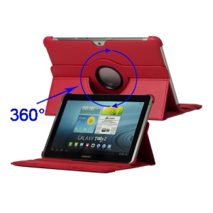 360 Degree Rotary Leather Case for Samsung Galaxy Tab 2 10.1 P5100 P5110 P7510- Red