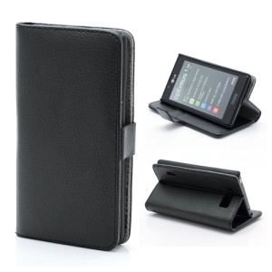 Litchi Grain Wallet Style Folio Leather Stand Holder Case for LG Optimus L7 P700 P705 - Black