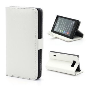 Litchi Grain Wallet Style Folio Leather Stand Holder Case for LG Optimus L7 P700 P705 - White