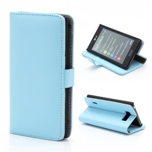 Litchi Grain Wallet Style Folio Leather Stand Holder Case for LG Optimus L7 P700 P705 - Baby Blue
