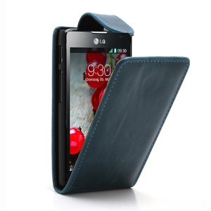 Magnetic Glossy Leather Cover Shell for LG Optimus L7 II P710 - Dark Blue