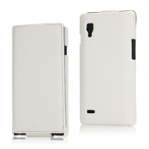 Vertical Lychee Leather Case for LG Optimus L9 P760 P765 P768 - White