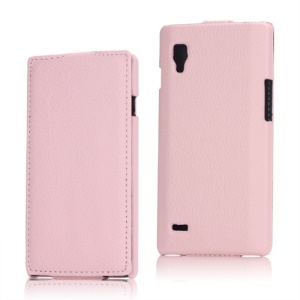 Vertical Lychee Leather Case for LG Optimus L9 P760 P765 P768 - Pink