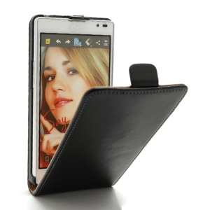 Vertical Second Layer Genuine Leather Magnetic Case Accessory for LG Optimus L9 P760 P765 P768 - Black