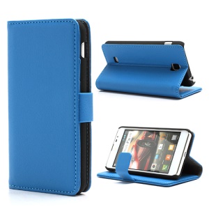 Litchi Wallet Style Leather Case Cover for LG Optimus F5 P875 - Blue