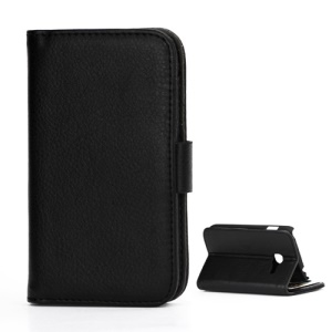 Litchi Texture Folio Leather Cover Credit Card Holder Case for Samsung Galaxy Ace Duos S6802 - Black