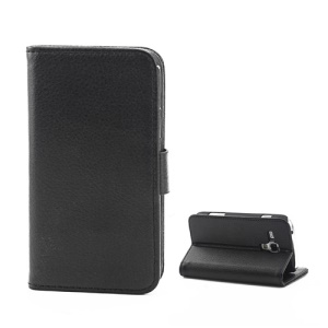 Magnetic Litchi Leather Card Holder Stand Case for Samsung Galaxy S Duos S7562 - Black