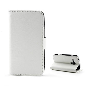 Magnetic Litchi Leather Card Holder Stand Case for Samsung Galaxy S Duos S7562 - White