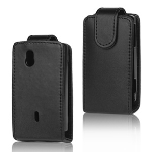 Vertical Leather Flip Case for Sony Ericsson Xperia Mini Pro SK17i - Black