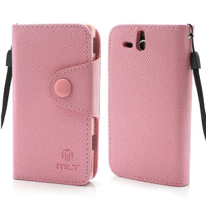 MLT Folio Leather Wallet Case Cover for Sony Xperia U ST25a ST25i Kumquat - Pink