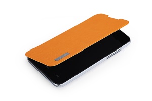 ROCK Elegant Side Flip Leather and Plastic Case Cover for ZTE N5 Grand Memo V9815 - Orange