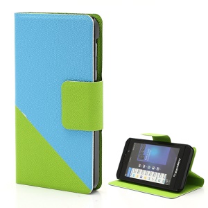 Two-color Wallet PU Leather Magnetic Case Cover Stand for BlackBerry Z10 BB 10 - Blue / Green