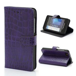 Fashionable Sleek Crocodile Leather Folio Wallet Case with Stand for BlackBerry Z10 BB 10 - Purple