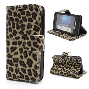 Folio Leopard BlackBerry Z10 Leather Wallet Case Cover w/ Card Slots - Beige
