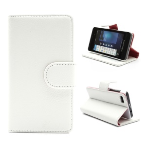 Lychee Leather Card Wallet Case Stand for BlackBerry Z10 BB 10 - Red / White