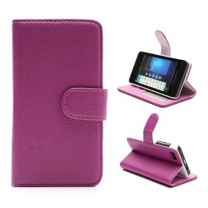 Lychee Leather Card Wallet Case Stand for BlackBerry Z10 BB 10 - Pink / Rose
