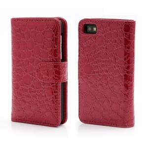 Crocodile Textured Folio Card Wallet Leather Case for BlackBerry Z10 BB 10 - Red