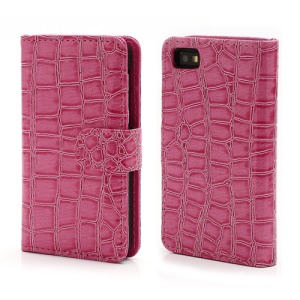 Crocodile Textured Folio Card Wallet Leather Case for BlackBerry Z10 BB 10 - Rose