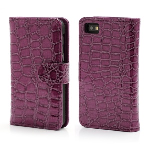 Crocodile Textured Folio Card Wallet Leather Case for BlackBerry Z10 BB 10 - Purple