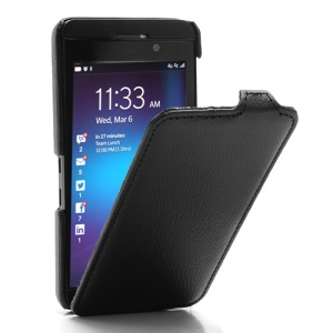 Litchi Texture Slim Vertical Leather Flip Case Cover for BlackBerry Z10 BB 10 - Black