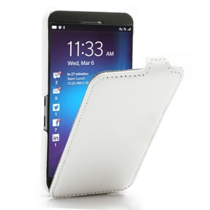 Litchi Texture Slim Vertical Leather Flip Case Cover for BlackBerry Z10 BB 10 - White