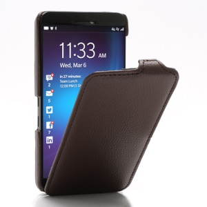 Litchi Texture Slim Vertical Leather Flip Case Cover for BlackBerry Z10 BB 10 - Brown