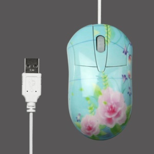 Blooming Flowers USB Optical Mouse Mice 800DPI for PC Laptop - Blue