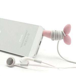 Whale Tail Silicone Anti-Dust Earphone Plug Cable Winder for Devices with Standard 3.5mm Jack - Pink